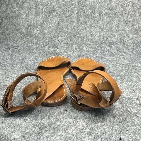 Madewell Boardwalk Sandals Women's 8 Brown Tan Leather Ankle Strap Strappy Cross - Picture 7 of 13